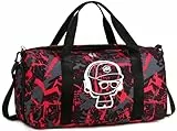 Kinder-Reisetasche für Mädchen, Übernachtung, Reisen, Sport, Turnbeutel, Wochenend-Tragetasche, Schultertasche mit Schuhfach und Nassfach, Graffiti Rot