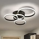 Qamra LED Deckenleuchte, 60 W Schwarze Deckenlampe, 4000 K Deckenleuchte, 53 cm Runde Moderne 4-Ring-Deckenleuchte Für Wohnzimmer, Schlafzimmer Und Küche