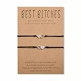 CheersLife 2 Stück Best Bitches Armbänder Für Beste Freundin Wunschband Hohles Herz Armband Für Frauen Mädchen Schwester Armband Freundschaft