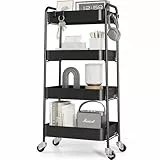 KINGRACK 4-stufiger Metall-Küchenwagen mit Rollen – Servierwagen & Allzweckwagen für Küche, Bad, Büro – Schraubenlos, einfach montiert (Schwarz)
