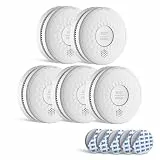 Rauchmelder 10 Jahre Lebensdauer, 5 Jahre Batterie（AA）, ohne Blinkende LED Feuermelder DIN EN 14604 TUV Zertifiziert 5er-Pack
