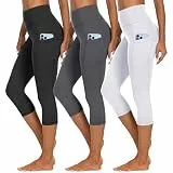HIPOWER 3er Pack Leggings Damen mit Taschen Capri Sporthose 3/4 Hose Damen 7/8 Caprihose High Waist Yoga Sommer Sportleggings für Fitness Gym
