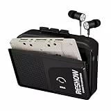 Reshow Kassettenspieler tragbar, eingebautes Mikrofon & Lautsprecher, USB Kassette zu MP3 Konverter, umgekehrte Aufnahme auf Band, Kassettenrecorder mit Kopfhörer(Schwarz)