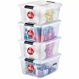 Iris Ohyama, Aufbewahrungsboxen mit Deckel, Kunststoffboxen, Plastikbox, Box mit Deckel, 15L, 4er-Set, Transparent, Verschlussclips, Stapelbar, Organisation, BPA-frei, Plastikboxen, Kisten, NTB-15