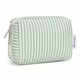 Narwey Klein Schminktasche Damen Kosmetiktasche Kulturbeutel Kulturtasche Reise Make-up Taschen für Frauen und Mädchen (Hellgrüne Streifen, Klein)