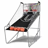GYMAX Automat Basketballkorb, faltbar Elektronische Basketballspiel mit 8 Spieleinstellungen & elektronischer Anzeigetafel, Schießmaschine inkl. 4 Bällen & 2 Fangkörben (Mehrfarbig)