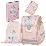 OXY BAG Premium Light Schulranzen Set Pferd 4 TLG für 1.-3. Klasse | Sportbeutel, A4 Box & Federmappe | Ergonomischer, Leicht & Sicher mit Reflektoren | Perfekt Organisiert für Schulkinder