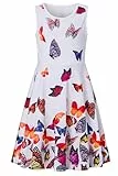 AIDEAONE Mädchen Kleider Schmetterling Ärmelloses Sommerkleid Niedlich A-Linie Drehkleid Kleid 8-9 Jahre (L)