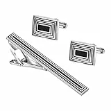 JewelryWe Herren Krawattenklammer und Manschettenknöpfe Set: 3er Business Hemd Gestreift Krawattennadel Manschettenknopf Cufflinks Tie Clips für Hochzeit Smoking Party Geschäftstreffen Silber
