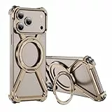 COTDINFOR Hülle für iPhone 17 Pro Kompatibel mit MagSafe,Magnetische Handyhülle mit 360° Ring Ständer Metall Titan Schalenlos Cover Stoßfeste Militärischer Schutz Hülle für iPhone 17 Pro Gold THJ
