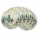 Artoid Mode Aquarell Rentier Baum Weihnachten Runde Platzsets 6er Set, 37cm Winter Xmas Tischset Waschbar Platzdeckchen Küche Party Deko