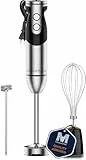 MegaWise Pro Titanium Verstärkter 3-in-1 Stabmixer, Leistungsstarker MOTOR mit 80% schärferen Klingen, 12-Gang Kabelmixer, inklusive Schneebesen und Milchaufschäumer (Schwarz)