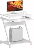 SogesHome PC-Schreibtisch mit Rollen, Mobiler Computertisch mit Tastaturauszug & unterer Ablage für Tower und Bücher – Kleiner Arbeitsplatz für Homeoffice, Büro oder Studenten, Weiß