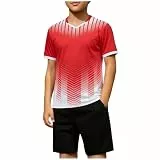 XINYUNZU Trainingsanzug Jungen Jogginganzug Schnelltrocknend Sportanzug Kurz T-Shirt und Shorts Set Sportkleidung Sport Tshirt + Kurze Hose Sommer Activewear für Kinder und Teenager Rot 5-6 Jahre