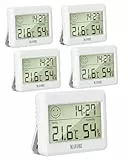 MAVORI® 5 St. Hygrometer Thermometer innen mit Uhr - präziser Luftfeuchtigkeitsmesser & Raumthermometer innen - Thermometer Hygrometer innen, Temperaturmessgerät & Hydrometer, (weiß, 5er Set)