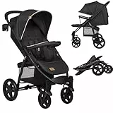 Lionelo Annet Plus Buggy Kinderwagen ab Geburt bis 22 kg, Liegefunktion flach, kompakt faltbar, große EVA Räder mit Federung, XXL Verdeck, inkl. Fußsack, Moskitonetz & Getränkehalter