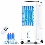 Klimaanlage Mobile Klimagerät Luftkühler mit Wasserkühlung Klimaanlage Ohne Abluftschlauch 60W Ventilator Verdunstungskühler 6L Wassertank 7h Timer Oszillierend Mit Fernbedienung 3 Kühlakku