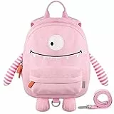 GAGAKU Kinderrucksack mit Sicherheitsgurt, Anti-Verlust, 2-6 Jahre, Cartoon, 3D, Mini-Tasche, Kindergarten, Schulranzen, Jungen, 1 x Rosa., S