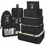 OBSGUMU Koffer Organizer Set, 9 Pcs Packing Cubes für Reisen, Packtaschen für Koffer Reise Kleidertaschen, Verpackungswürfel Mit Kosmetiktasche, Packwürfel for Reiseutensilien(Schwarz)