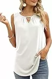 Cuptacc Tank Top Damen Sommer 2025 Trendy Einfarbige U-Ausschnitt Ärmellose Sexy Tops Lockere Tunika Shirt Beige XL 46-48