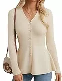 Strickjacke Damen Herbst Lang A-Linien V-Ausschnitt Cardigan Formelle Business Work Jacke Pullover Aprikose S