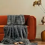 Paco Home Deko Wohnzimmer Decke Kuscheldecke Tagesdecke Waschbar Boho Aesthetic Sofadecke Schlafzimmer Modern Flauschig Waschbar, Farbe:Anthrazit, Größe:150x200cm