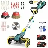 Rasentrimmer mit Akku, 21V Akku Rasentrimmer für Makita Akku, Rasentrimmer mit Unkrautbürste, 2 * 4.0Ah 5 in 1 Rasentrimmer, 900W Bürstenloser Motor Freischneider Akku für Rasen, Garten, Hof(Blau)