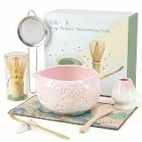 Matcha Set Rosa, 8 Teiliges Matcha Besen Set, mit Bambusbesen & Halter, Matcha Schale mit Auslauf, Sieb, Löffel, Halter, Teetuch, Japanisches Matcha Kit für Matcha-Liebhaber, Farbverlauf Rosa