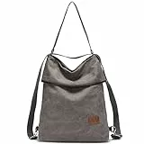 Travistar Damentasche Rucksack – Vintage Umhängetasche aus Segeltuch Handtasche Damen Rucksack Hobo Frauen Reise für Büro Schule Ausflug Shopping, grau, L, Vintage