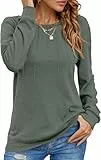 Tanmolo Damen Pullover Lässig Langarmshirt Elegant Herbst Winter Rundhals Sweatshirt Langarm Shirts Loose Plissee Oberteile Grün XXL