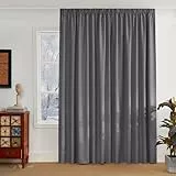 PONY DANCE Extra Breite Gardine Blickdicht Kräuselband Raumteiler Vorhang für Schiene 1er Set H 245 x B 300 cm Graue Verdunklungsvorhänge für Wohnzimmer & Schlafzimmer Thermogardine Kälteschutz