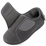 HomeTop Herren Geschlossene Ferse Hausschuhe Kord Verstellbar Weite Passform Haken und Schleife Memoryschaum Pantoffeln Dunkelgrau, 45 EU