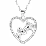 Yinsen Mädchen und Pferd Halskette 925 Sterling Silber mit Herz Anhänger Kette Geschenke für Mama Frauen