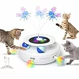 GoldenSun Katzenspielzeug, 3 in 1 Elektrisch Interaktives Automatischer Spielzeug für Katzen, Whack-A-Mole, Fluttering Butterfly, inklusive Ball, USB Wiederaufladbar Katzen Teaser mit 4 Aufsätzen