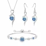 Estrellique Silber Schmuck Set Damen, 3PCS 925 Sterling Silber Halskette & Ohrringe & Armband Set mit Blau Cubic Zirkonia, Unendlichkeit Silber Twisted Schmuckset Blau Liebesgeschenk zum Weihnachten