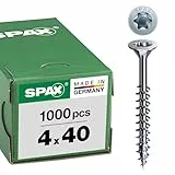 SPAX Universalschraube, 4,0 x 40 mm, 1000 Stück, T-STAR plus, Senkkopf, Teilgewinde, 4CUT, WIROX A3J, 0191010400405 Blank Verzinkt