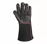 Weber Leder Grillhandschuhe, 1 Paar, extrem hitzebeständig, weich und sicher, aus Premium Leder mit roter Naht - Schwarz (17896)