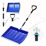 Hmfmdy Schneeschaufel, Große Kapazität Schneeschieber mit ergonomischem Griff, Leichtes Tragbares Teleskopstab Schneeräumwerkzeug für Garten, Camping, Outdoor, Notfall, Schneemannspielen – Blau