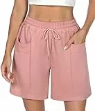 Demegimi Shorts Damen Bermuda Kurze Sporthose Knielang Sweatshorts Sommer Sport Shorts High Waist Lässig Kurz Hosen Baumwolle mit Taschen