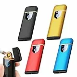 4 Pack USB Elektronische Feuerzeug, Electric USB Lighter mit Fingerabdruck-Sensor, Touch-Feuerzeugs Gehäuse aus Zinklegierung Doppelseitige Zündung Flammenloses Sturmfeuerzeug mit Geschenkbox