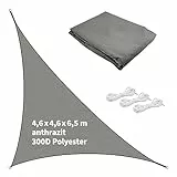 TTL Garden 4,6x4,6x6,5m Sonnensegel Dreieck rechtwinklig anthrazit - Premium Polyester 300D 160g/m² 93% Abschattung - Sonnenschutz & Wetterschutz für Garten, Balkon & Terrasse, mit 3X Schnur 1,5m