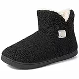 VTASQ Hausschuhe Herren Damen Hohe Plüsch Gefüttert Hausstiefel Memory Foam Winter Pantoffeln Stiefel Fell Warm Slipper rutschfest für Indoor Schwarz 44/45 EU