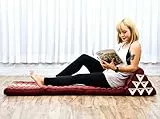 Leewadee - Bequeme Japanische Bodenmatratze - Thai Bodenliege mit Dreieckskissen - Futon Klappmatte - Thai Massagematte, 170 x 53 cm, Rot