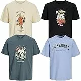 JACK & JONES Junior Kinder Jungen T-Shirt Kids Hoodie Sweatshirt Sweat Shirt Hood T 3er 4er 6er (4er Paket #03, Gr. 152)