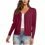 EMATOP Strickjacke Damen Leichte Langarm Cardigan Casual Einfarbig Bolerojacke Elegant Bequem Strickpullover V-Ausschnitt Klassisch Übergangsjacke Vorne Offen Pullover Freizeit Kurz Jacke