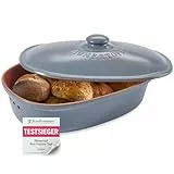 Römertopf Brottopf MAXI aus natürlicher Keramik, Brotbehälter für lebensmittelecht Brotaufbewahrung blau-grau, Terrakotta