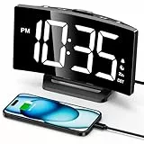 GOLOZA Wecker Digital, Digitale Uhr mit modernem geschwungenem Design, 2 Lautstärken, 3 Wecktönen, 5 Helligkeitsstufen + Aus, Speicherfunktion, 12/24HR digitaler Wecker, Snooze, LED-Digital Clock