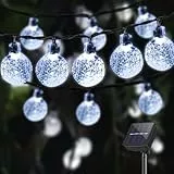 LQWELL® Solar Lichterkette Aussen 8M 30LED 8 Modi für Innen und Aussen Kettenlicht Kristall Kugeln IP44 Wasserdicht Garten Terrasse Balkon Hochzeit Party Fenster (Weiß)