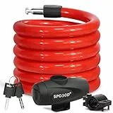 SPGOOD Fahrradschloss 120cm/12mm,Sicherheitsstufe Sehr Hoch Fahrrad Kabelschloss,Spiralkabelschloss mit 2 Schlüssel,Anti-Diebstahl Fahrradschloß für Fahrrad,Dreirad,Motorrader,Roller,Babywagen(Rot)