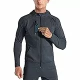 BROKIG Leichte Hoodie Herren,Schnelltrocknende Laufjacke Atmungsaktives Kapuzenpullover Trainingsjacke mit Reißverschluss(Dunkelgrau,M)